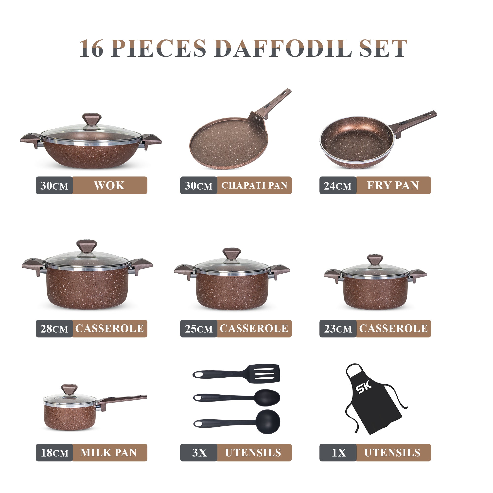 16 Pieces Non Stick Daffodil Gift Pack Set Brown