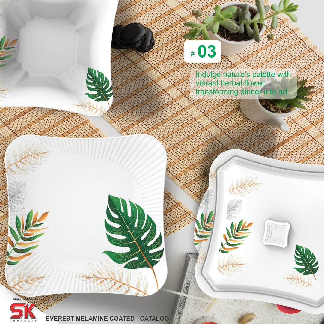 64 Pieces Melamine Single Glaze Bloom Dinnerware Set