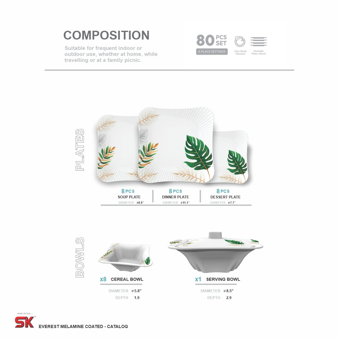 64 Pieces Melamine Single Glaze Bloom Dinnerware Set