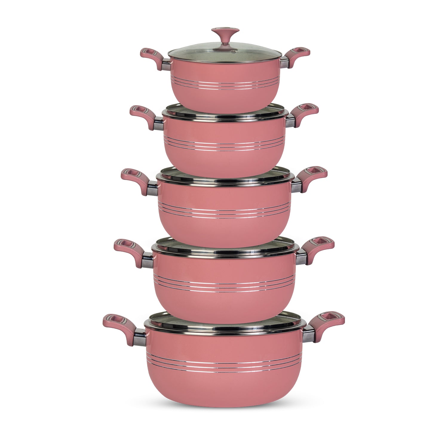 Non Stick Pink Innovent Casserole Set 18cm to 28cm