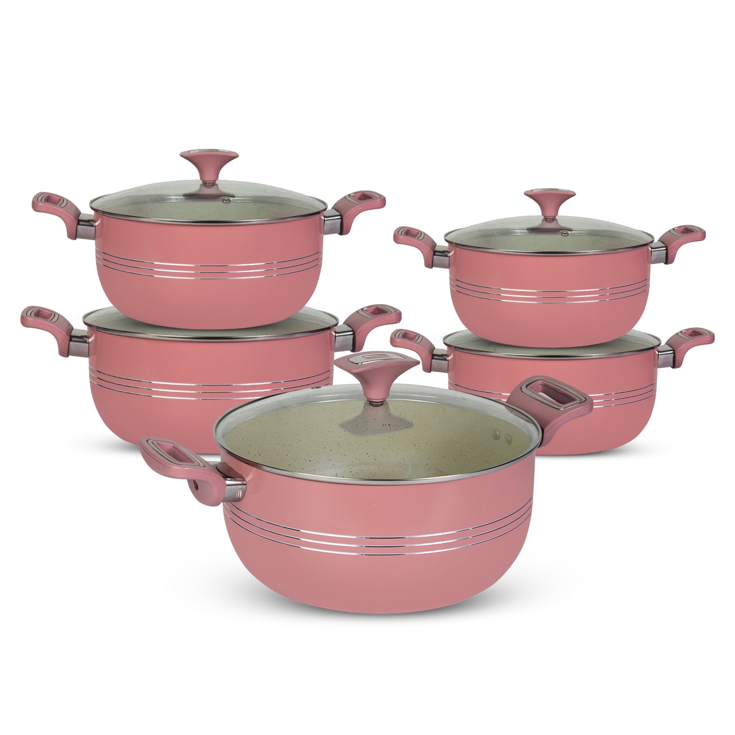 Non Stick Pink Innovent Casserole Set 18cm to 28cm