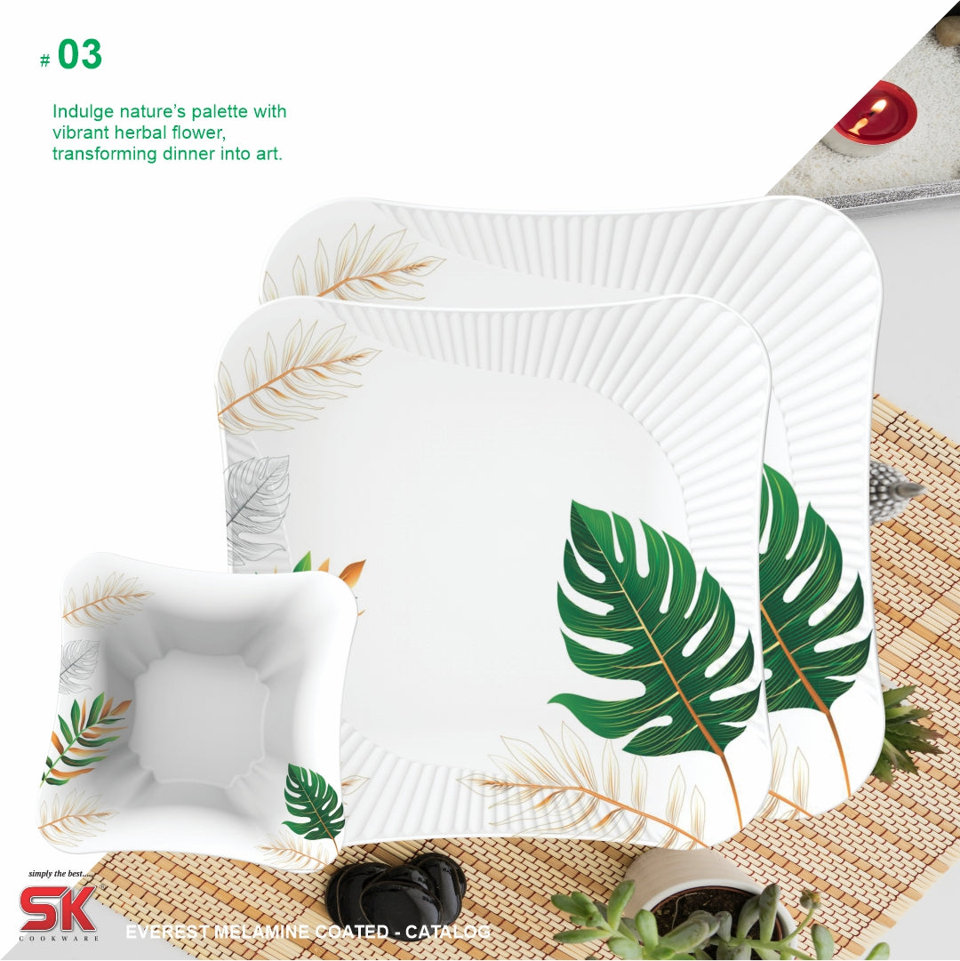 64 Pieces Melamine Single Glaze Bloom Dinnerware Set