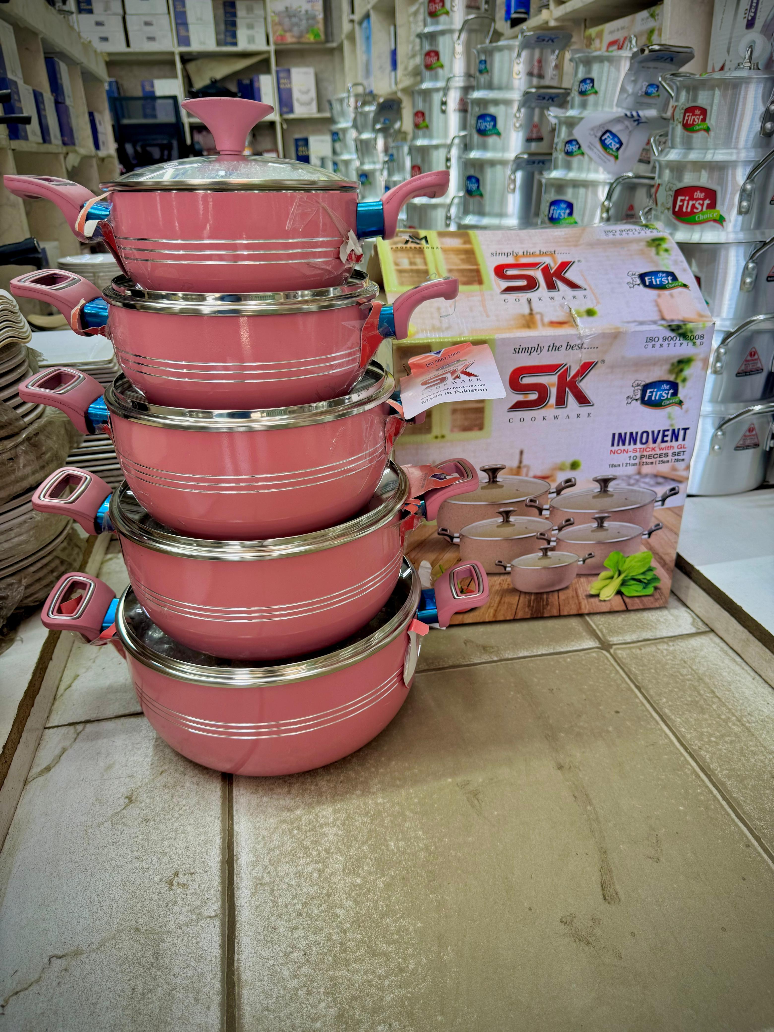 Non Stick Pink Innovent Casserole Set 18cm to 28cm